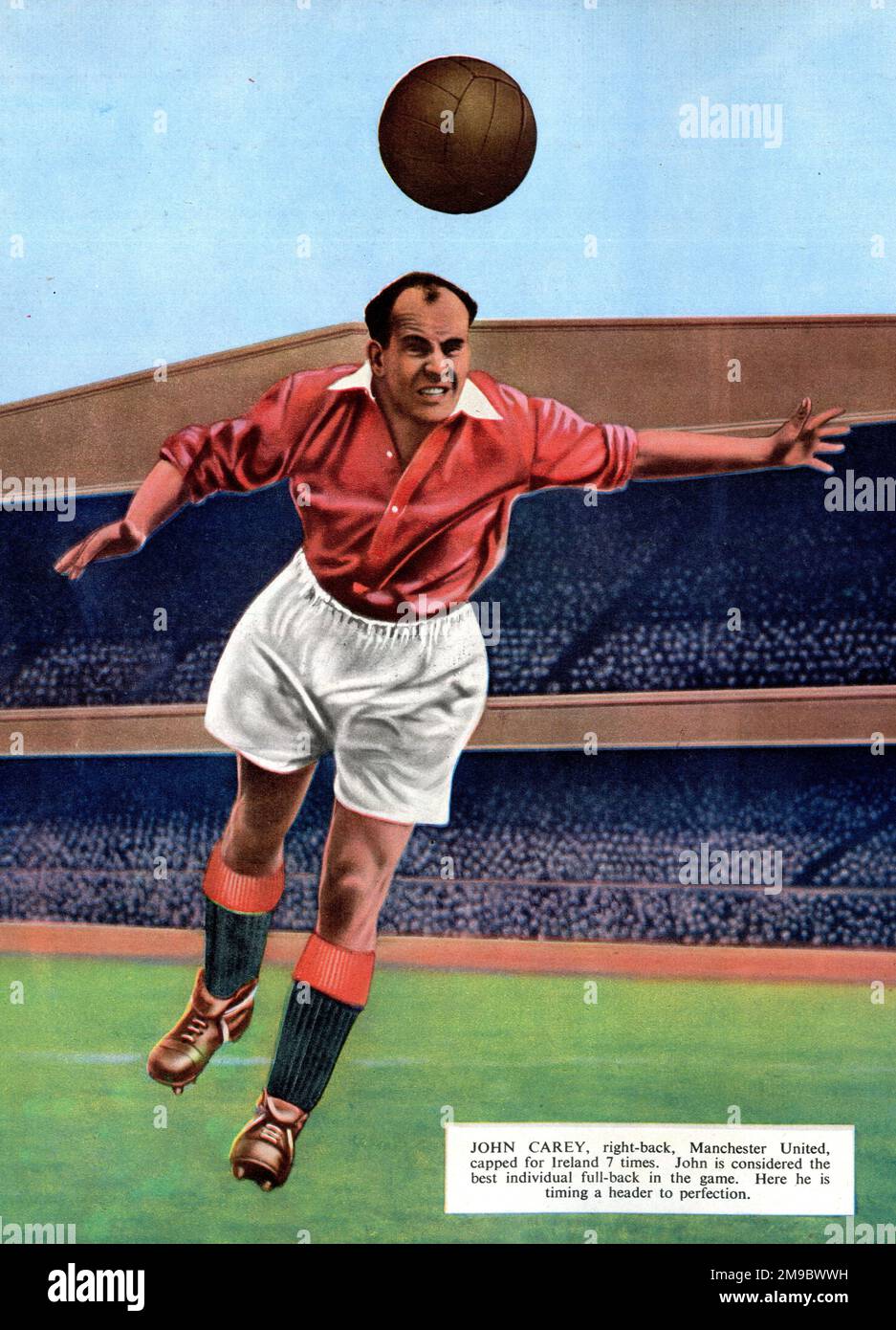 John Carey, calciatore della parte posteriore destra per il Manchester United e l'Irlanda, visto qui la testa della palla Foto Stock