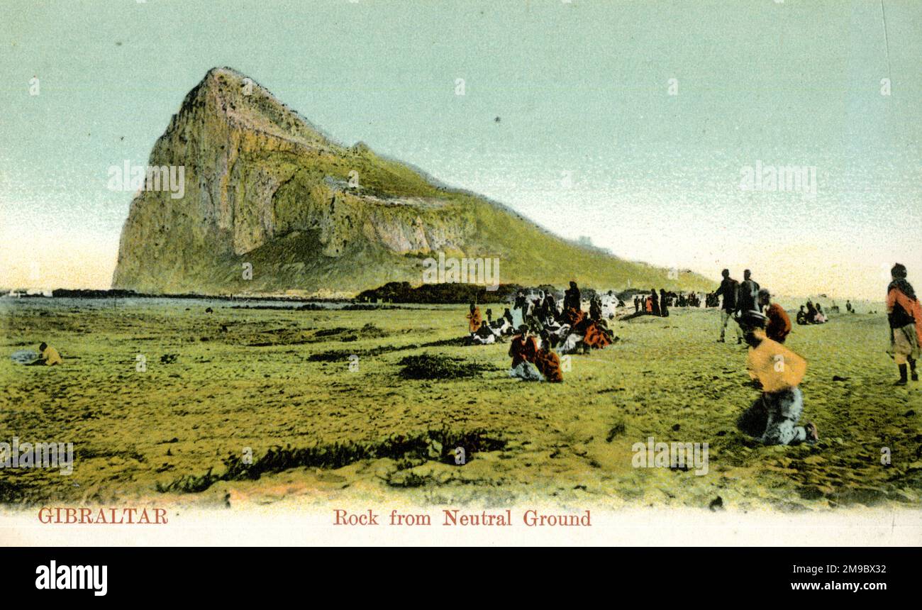 Roccia vista da terreno neutro, Gibilterra Foto Stock