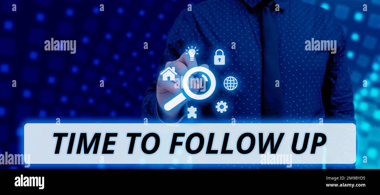 Tempo di visualizzazione concettuale per il follow-up. Vetrina aziendale richiesta dell'attività precedente o continuazione delle informazioni Foto Stock