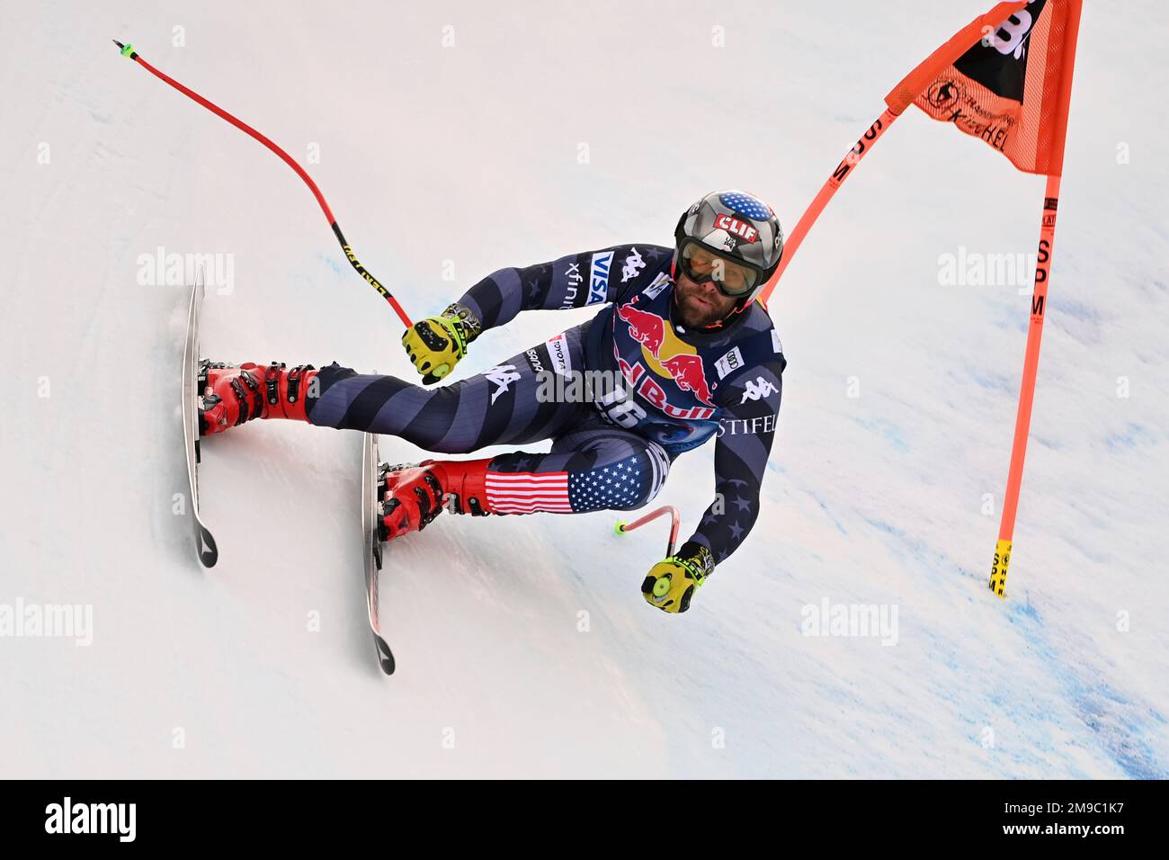 Travis GANONG (USA), azione. Sci alpino, allenamento, 83. Hahnenkamm gara 2023, Kitzbuehel, Hahnenkamm, Streif, partenza il 01/17/2023. ? Foto Stock