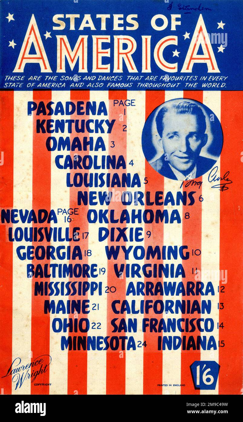 Copertina musicale, States of America, canzoni e danze preferite, cantate da Bing Crosby Foto Stock