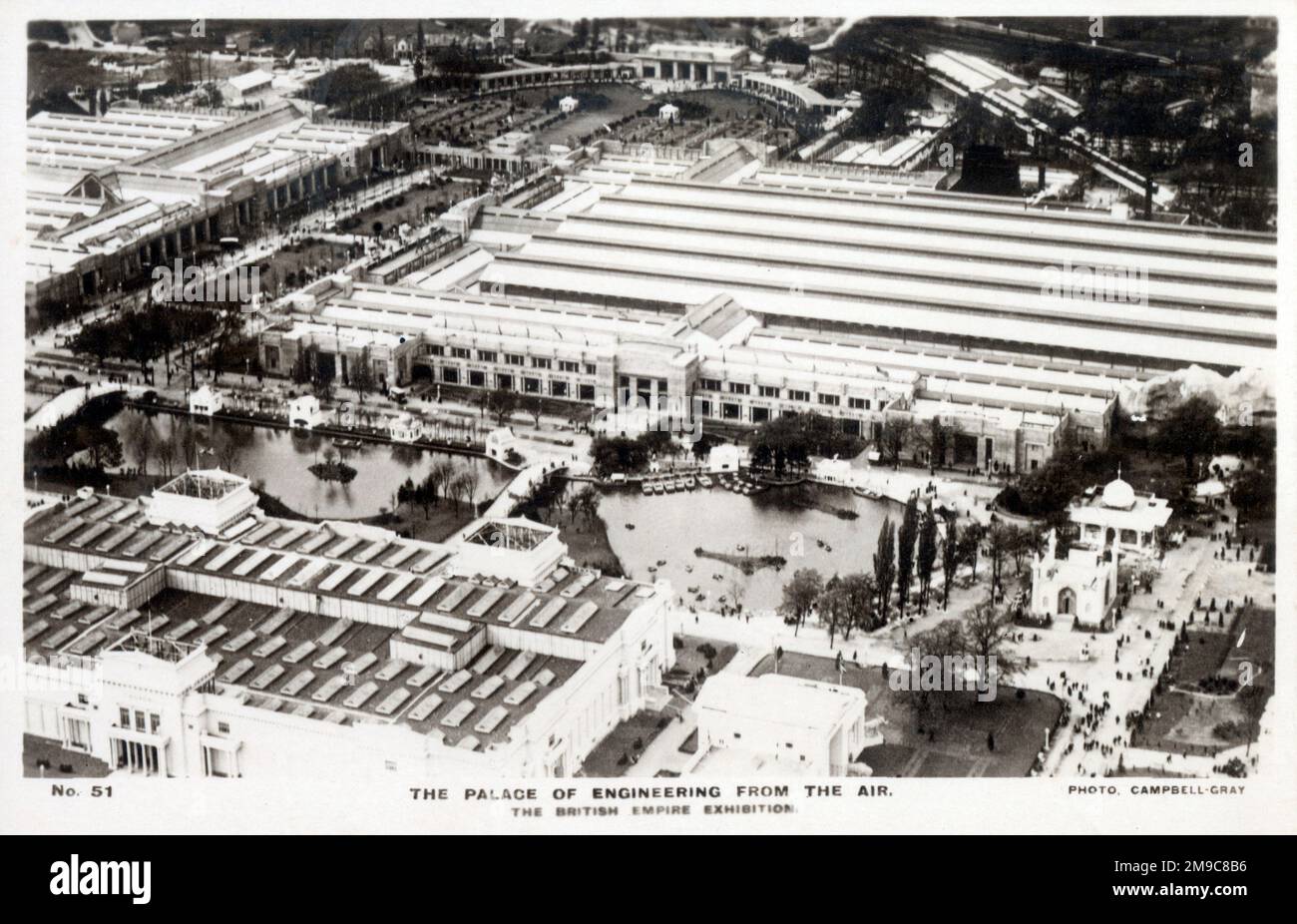 British Empire Exhibition, mostra coloniale tenutasi a Wembley Park, Londra, Inghilterra dal 23 aprile al 1 novembre 1924 e dal 9 maggio al 31 ottobre 1925. Il Palazzo di Ingegneria. vista dall'alto. Foto Stock