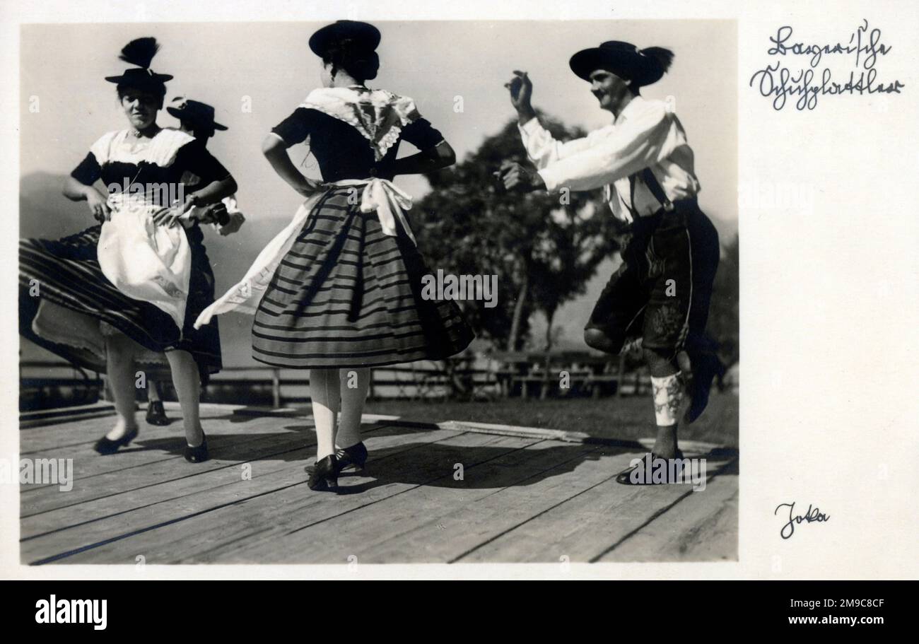 Danza tradizionale bavarese, Baviera, Germania Foto Stock