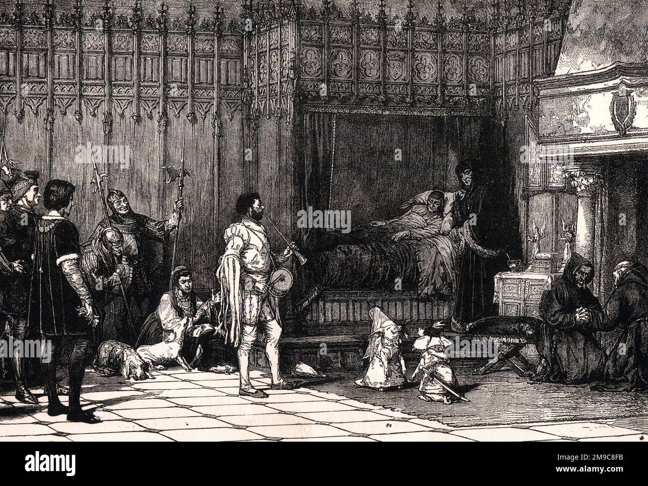 I maiali ballano davanti al re Luigi XI di Francia durante la sua malattia Foto Stock