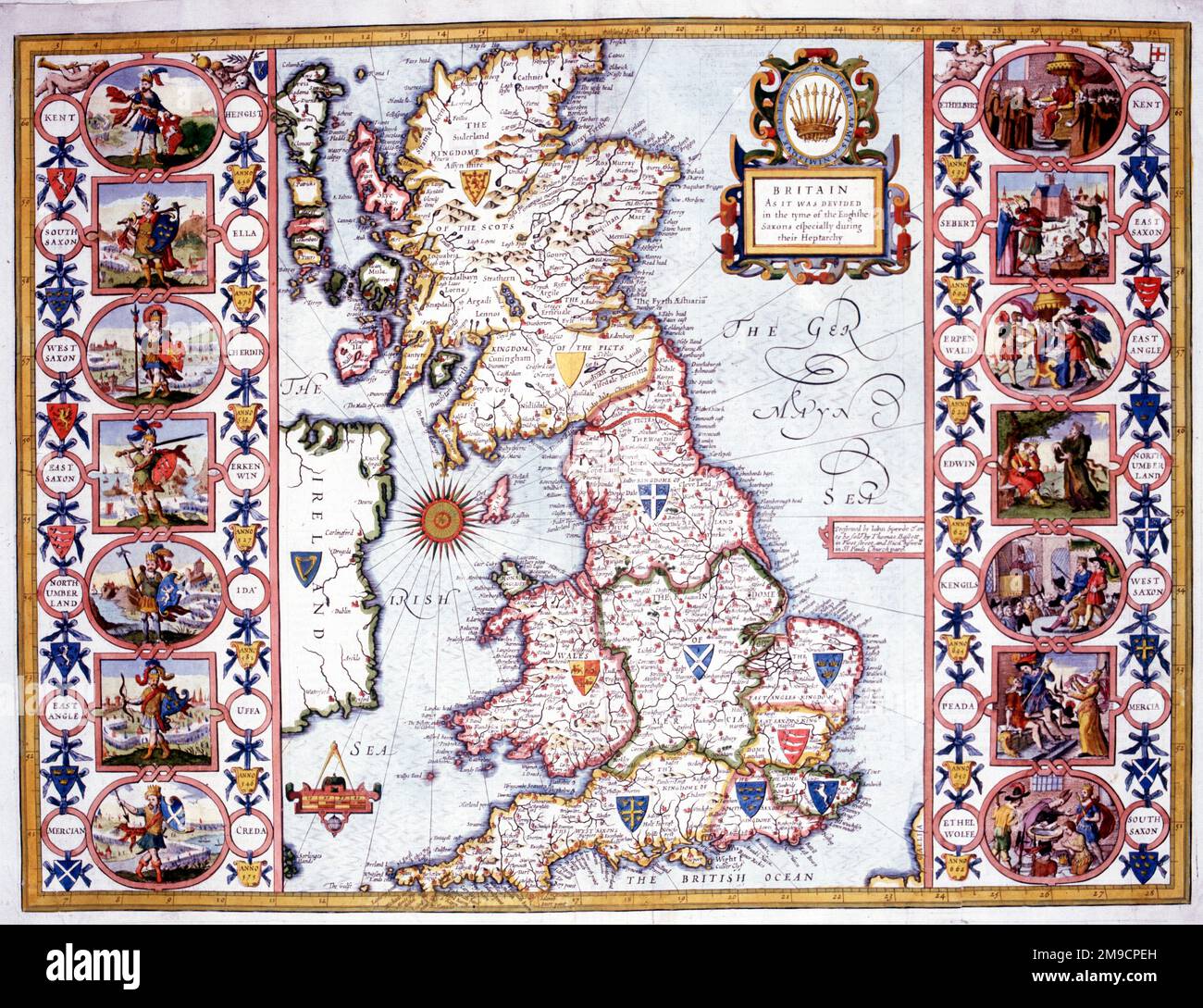 Mappa della Gran Bretagna e dell'Etarchia anglosassone - Divisione dei Regni Foto Stock