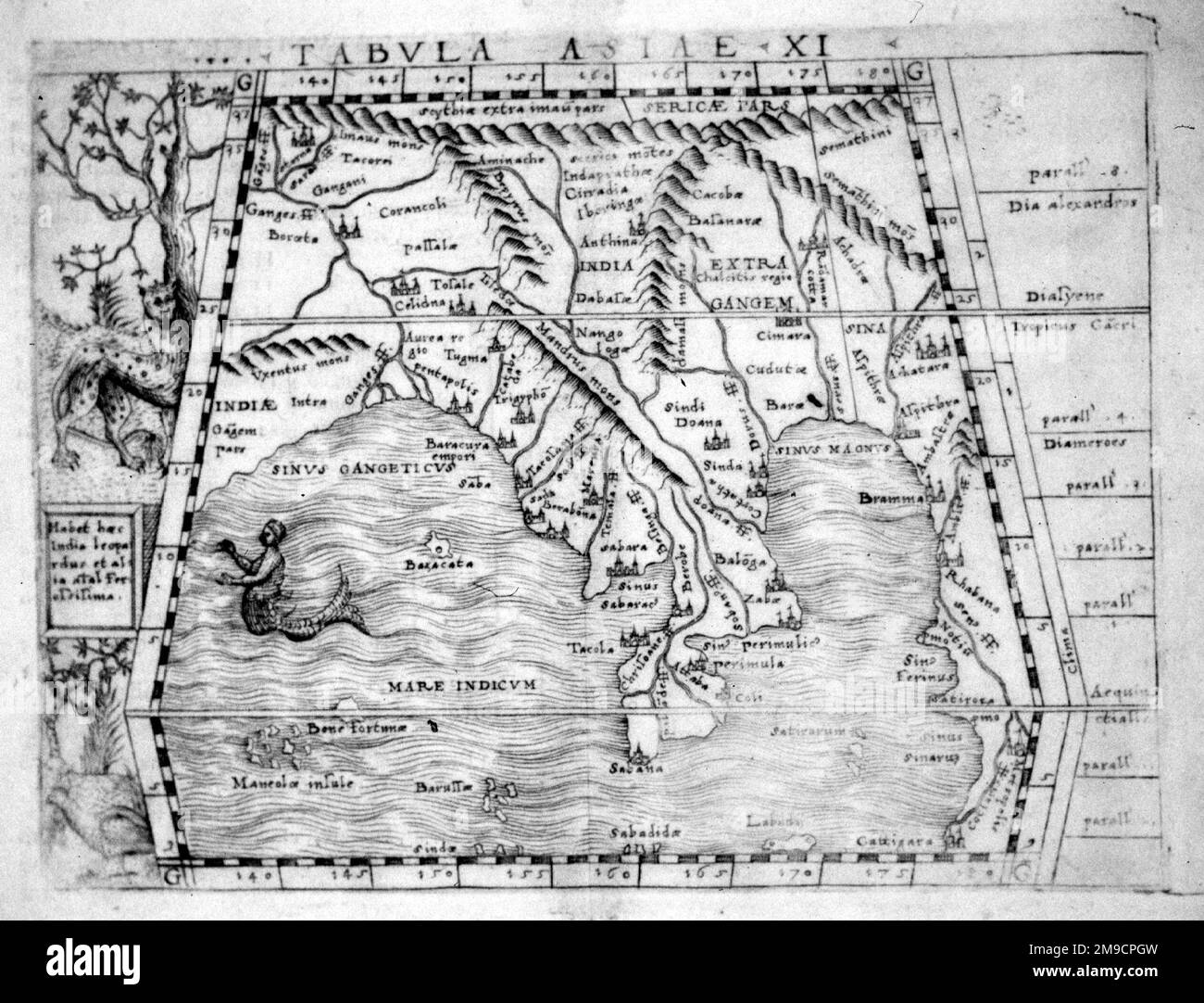 Mappa del 16th° secolo del Bengala, dell'India e dell'Asia sudorientale Foto Stock