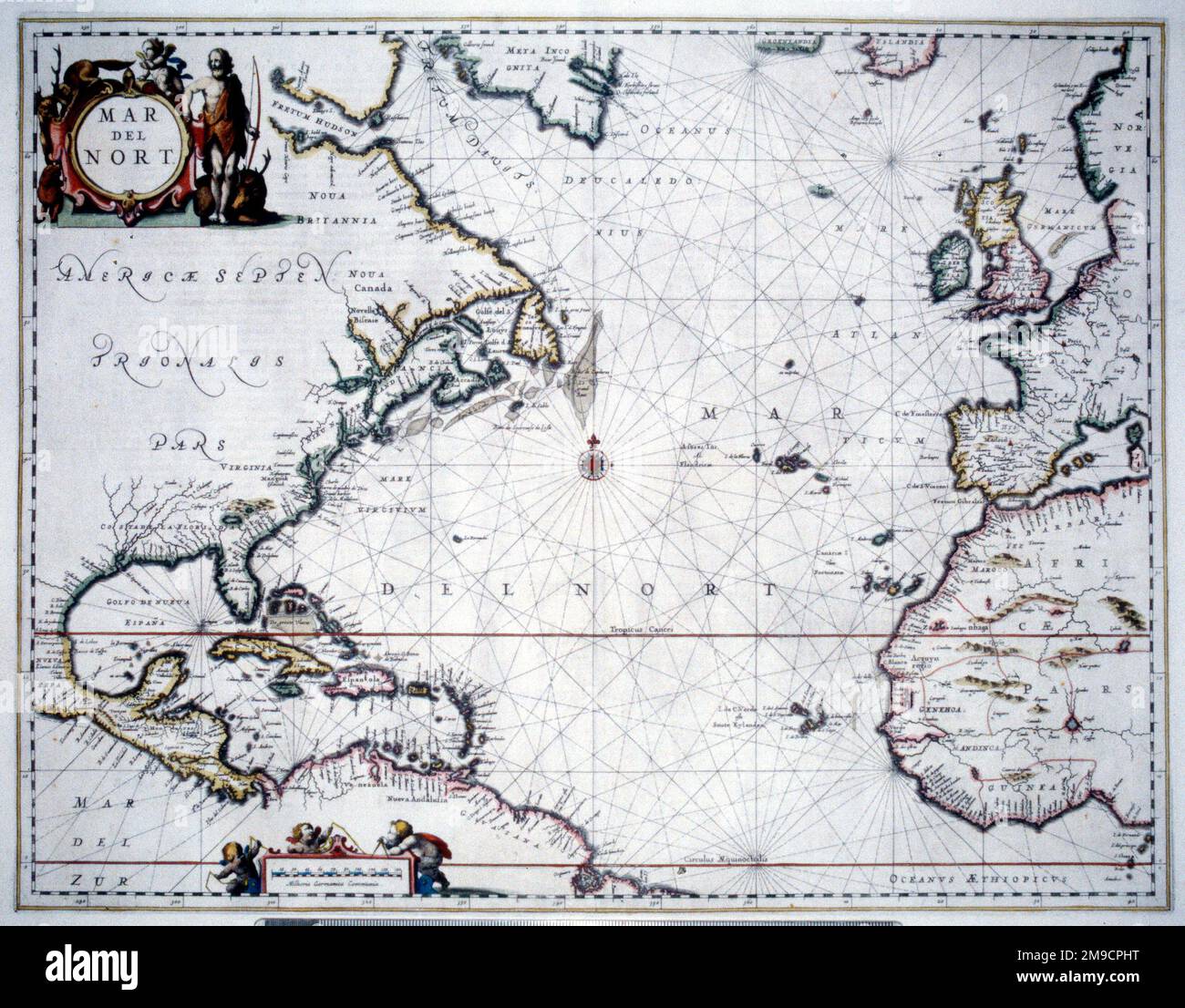 Mappa del 17th ° secolo del Mar del Nort (Mare del Nord) Foto Stock