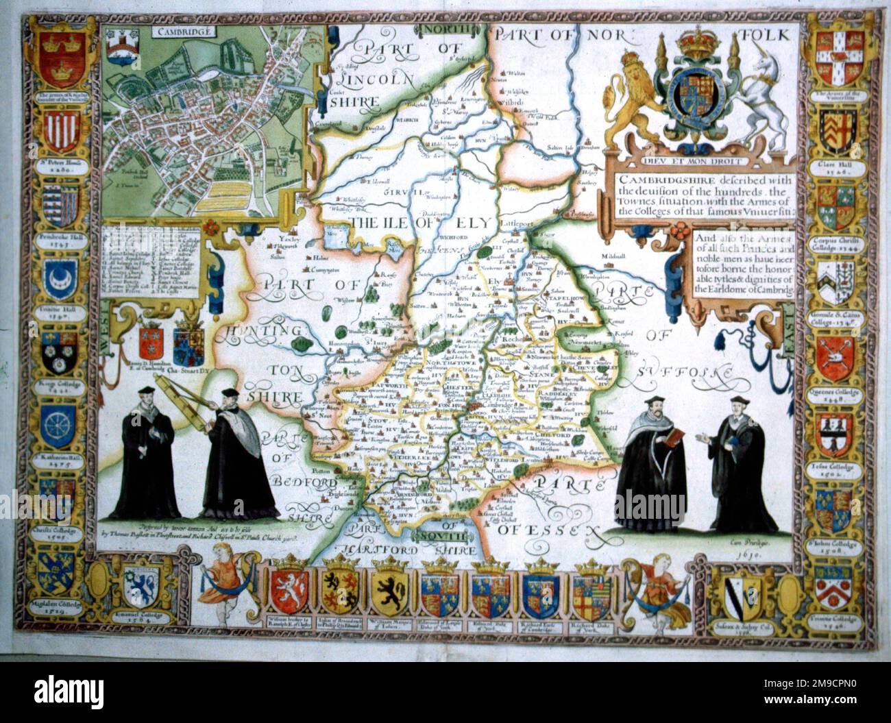 Mappa del 17th° secolo di Cambridge, Inghilterra Foto Stock