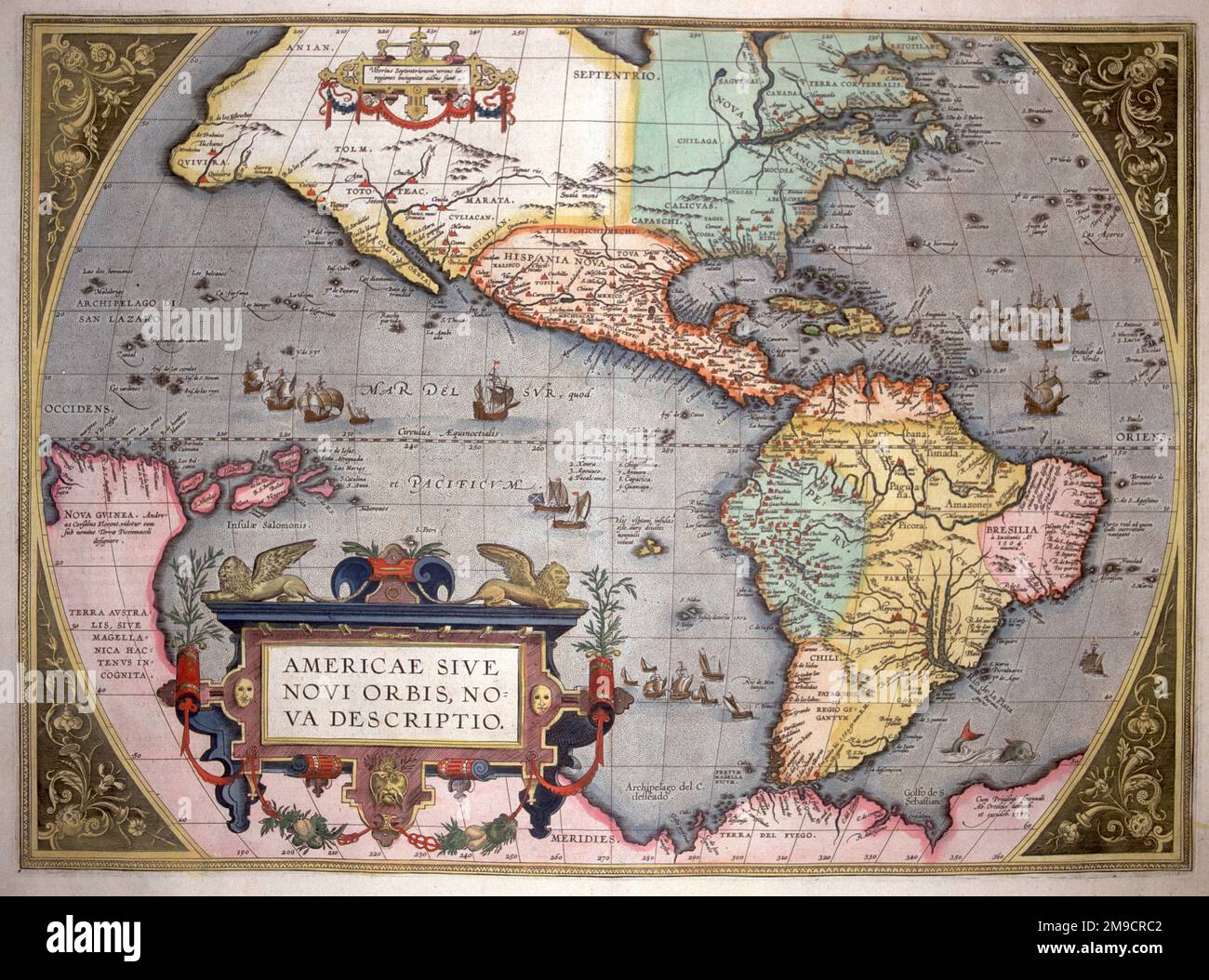 Mappa del 16th° secolo del Nord e del Sud America Foto Stock