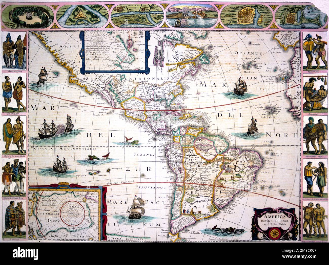 Mappa del 17th° secolo del Nord e del Sud America Foto Stock
