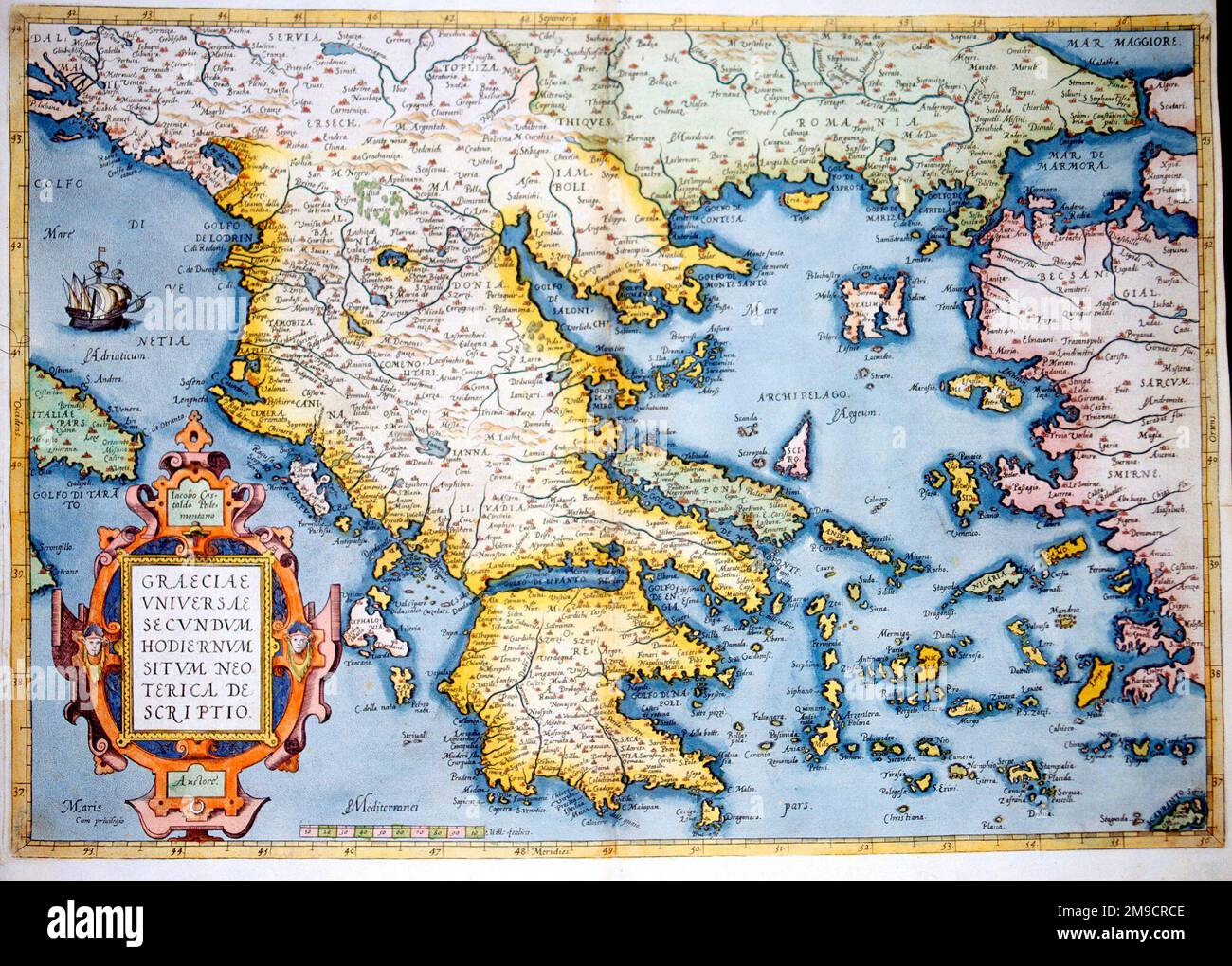 Mappa del 16th ° secolo della Grecia Foto Stock