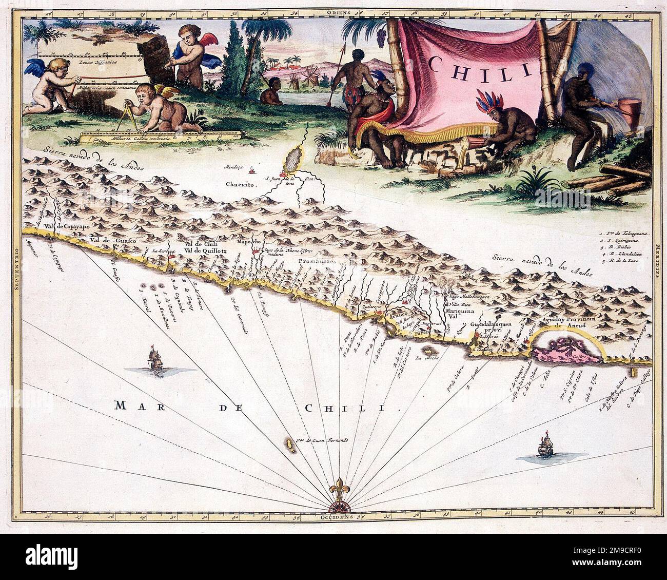Mappa del Cile del 17th° secolo (Cile) Foto Stock