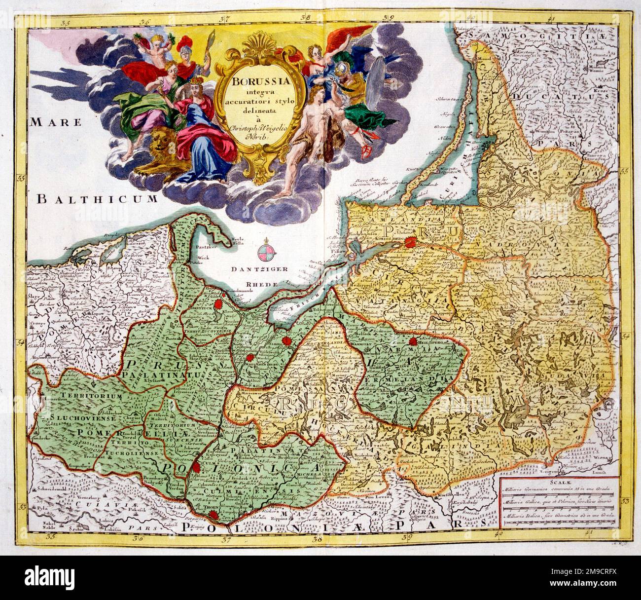 Mappa del 18th° secolo della Prussia (Borussia) Foto Stock