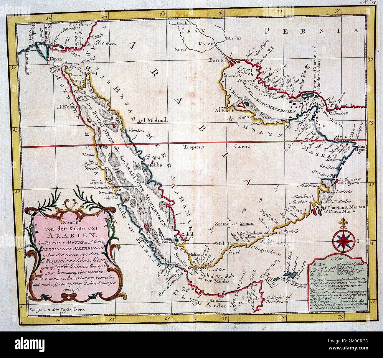 Mappa del 18th ° secolo di Arabia, il Mar Rosso e Golfo Persico Foto stock  - Alamy
