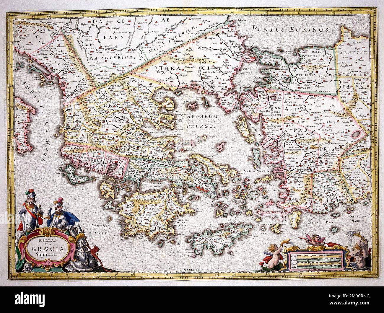 Mappa del 17th° secolo della Grecia, delle isole greche e del Mar Egeo (Antique) Foto Stock