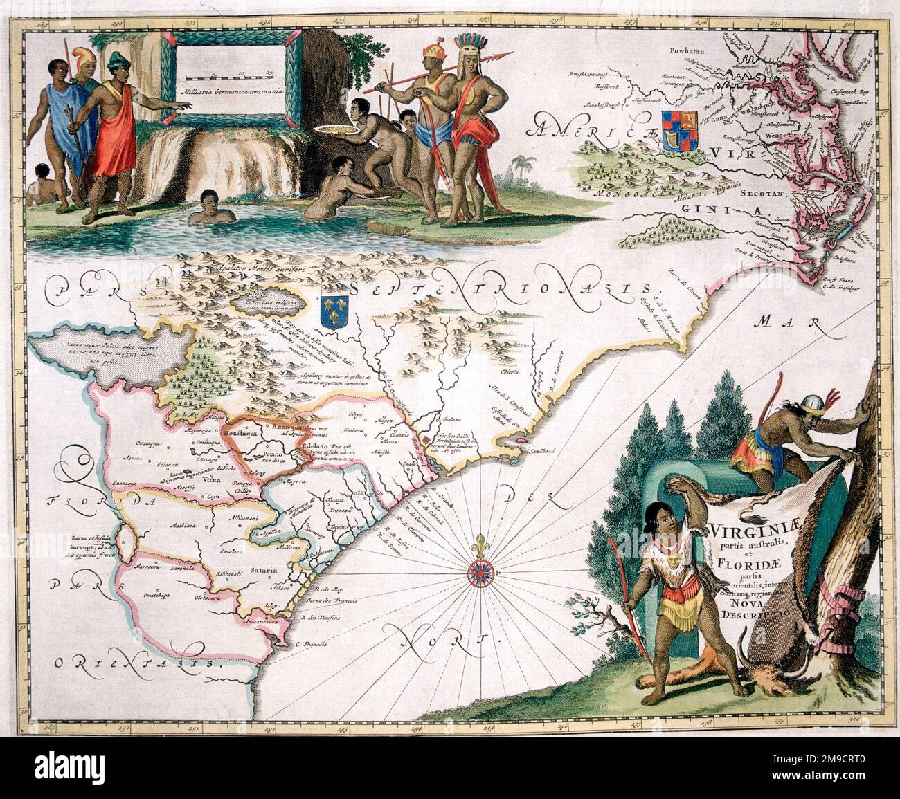 Mappa del 17th ° secolo della Virginia a Florida, East Coast America Foto Stock