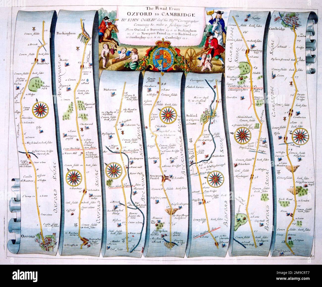 Mappa della strada da Oxford a Cambridge, Inghilterra Foto Stock