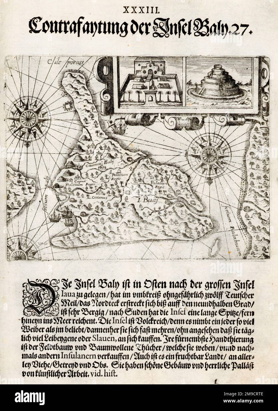 Mappa del 17th ° secolo dell'isola di Bali, Indonesia Foto Stock
