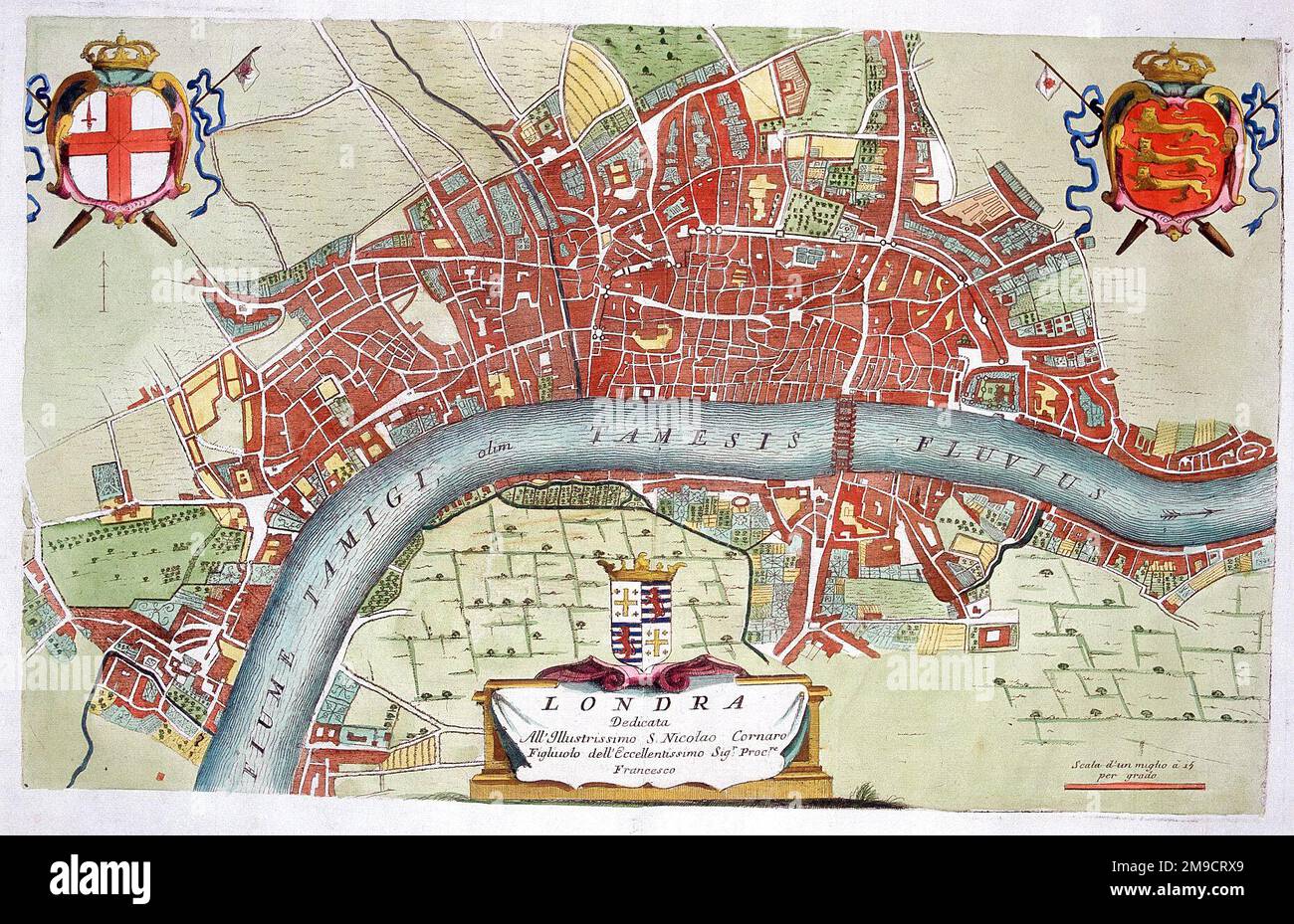 Mappa del 18th° secolo di Londra e del Tamigi Foto Stock