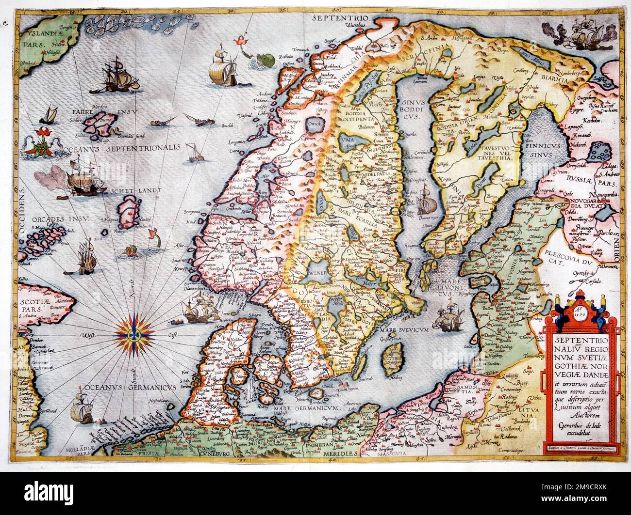 Mappa del 16th° secolo della Scandinavia Foto Stock
