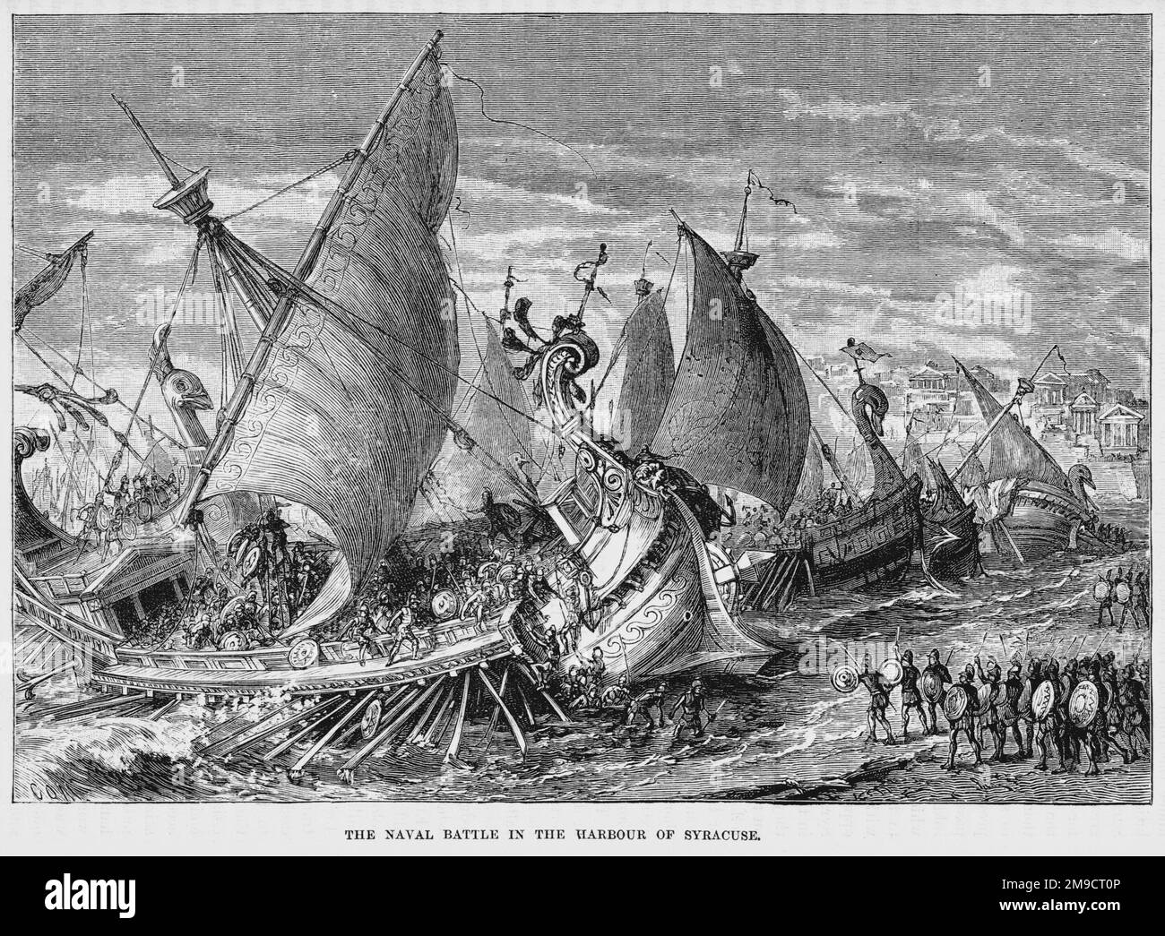 Battaglia navale nel porto di Siracusa, 416 a.C. Foto Stock
