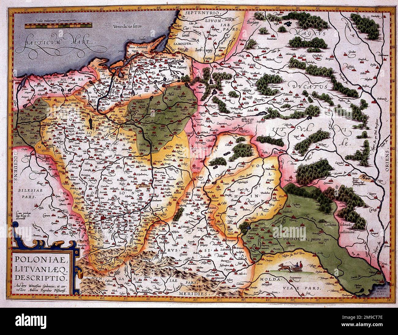 Mappa del 16th ° secolo della Polonia Foto Stock