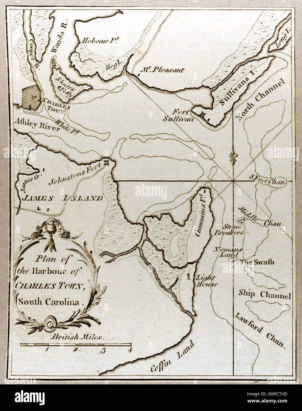 Mappa del 19th ° secolo del Porto di Charles Town, Carolina del Sud Foto Stock