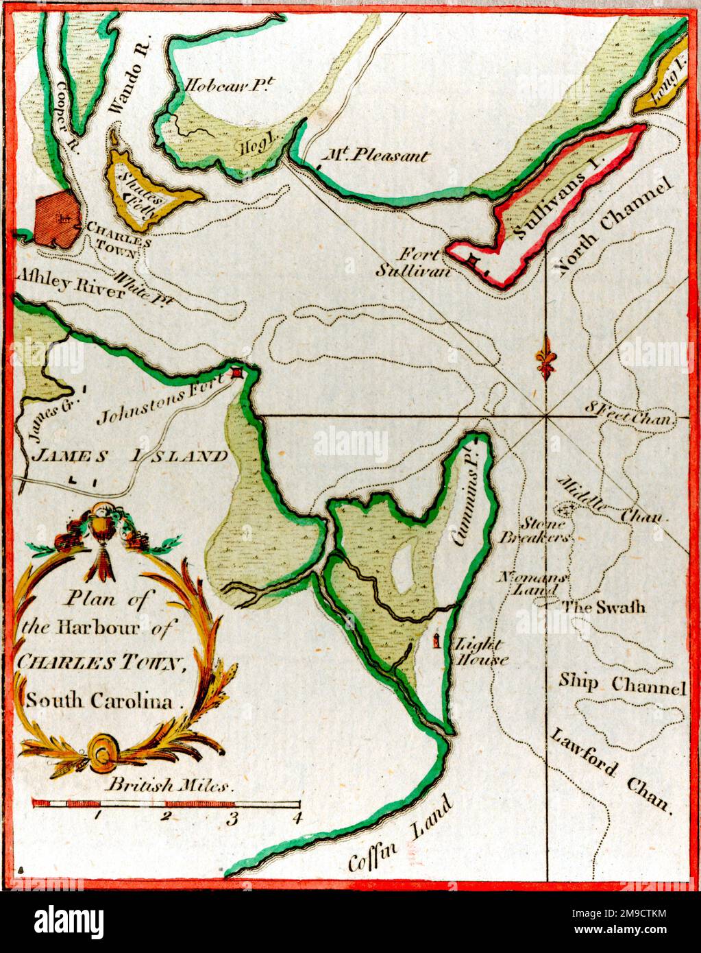 Mappa del 19th ° secolo del Porto di Charles Town, Carolina del Sud Foto Stock