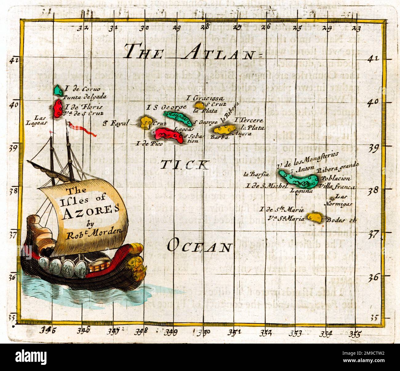 Mappa del 17th ° secolo delle Azzorre Foto Stock