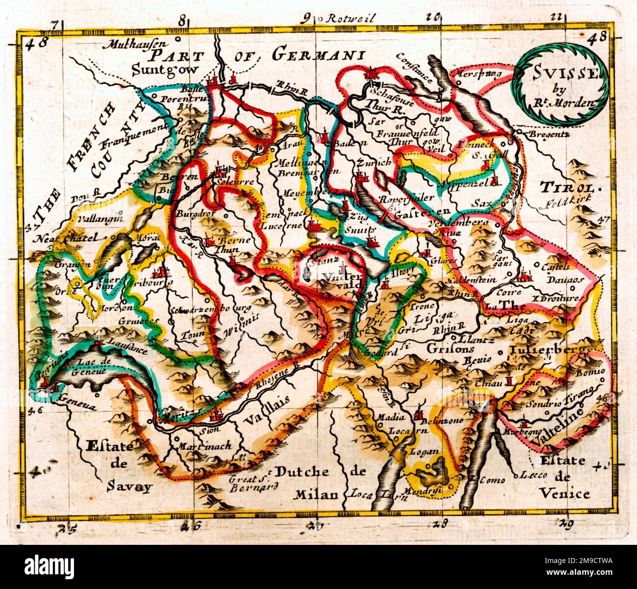 Mappa del 17th° secolo della Svizzera Foto Stock