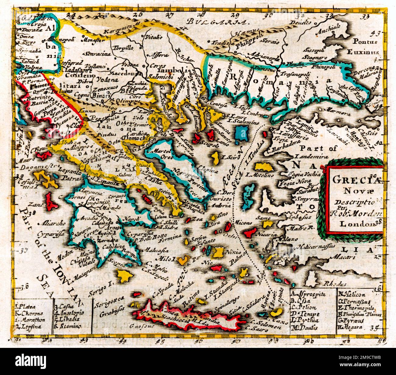 Mappa del 17th ° secolo della Grecia Foto Stock