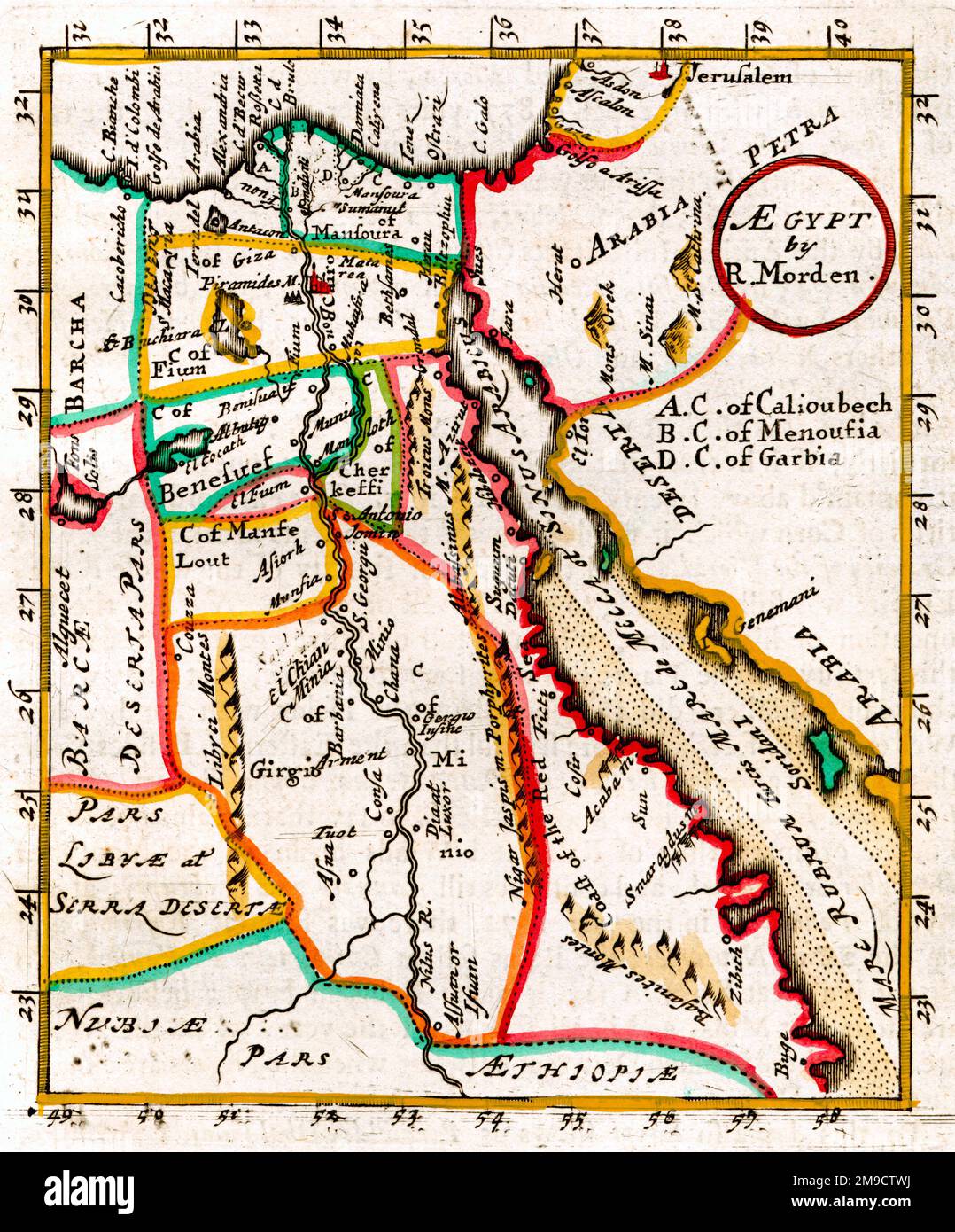 Mappa del 17th ° secolo di Egitto Foto Stock