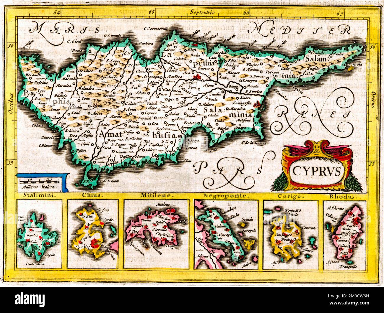 Mappa del 17th ° secolo di Cipro e isole Foto Stock