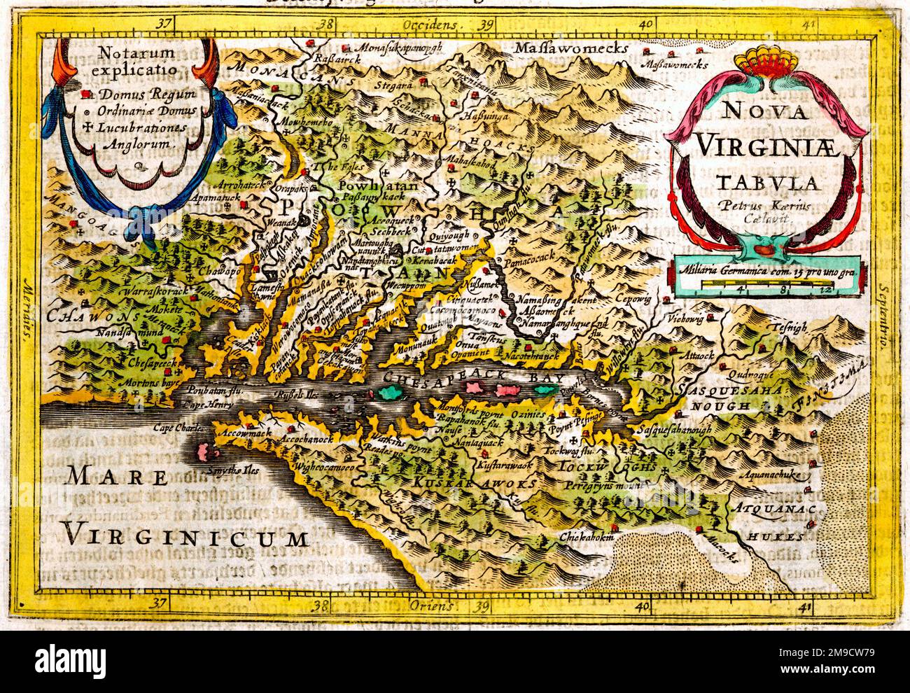 Mappa del 17th° secolo della Virginia, America Foto Stock