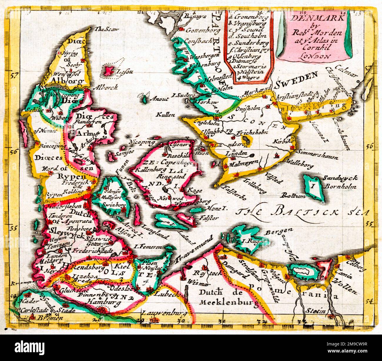 Mappa del 17th° secolo di Danimarca e Svezia Foto Stock