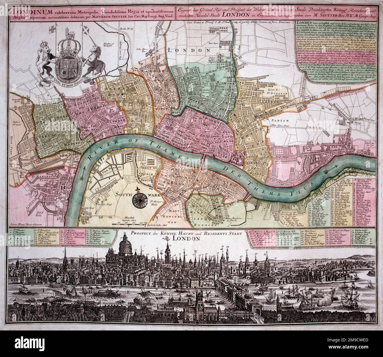Mappa del 18th° secolo di Londra e del Tamigi Foto Stock