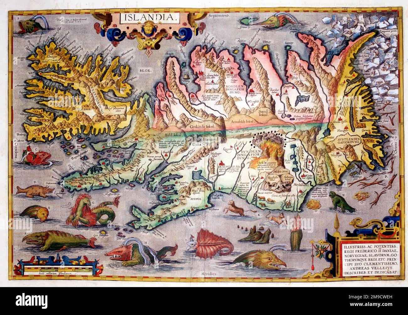 Mappa del 16th° secolo dell'Islanda (con Mostri) - Islandia Foto Stock