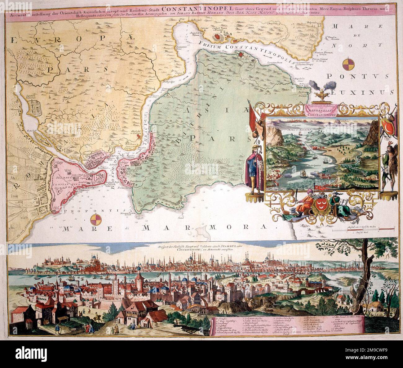 Mappa del 18th ° secolo di Turchia e Costantinopoli, ora Istanbul, con un inset dei Dardanelli Foto Stock