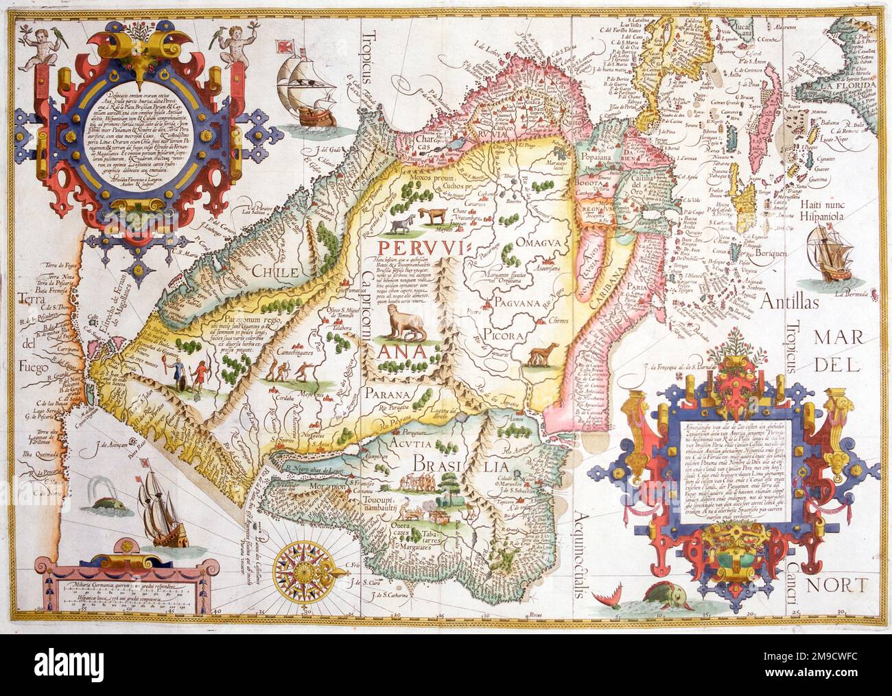 Mappa del 16th° secolo del Sud America Foto Stock