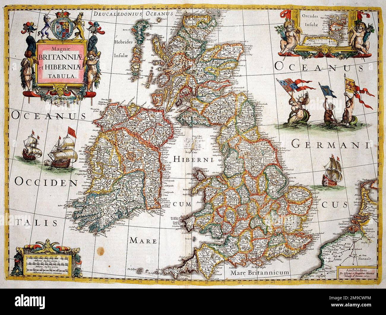 Mappa del 17th° secolo della Gran Bretagna e dell'Irlanda - Magnae Britanniae et Hiberniae Tabula Foto Stock