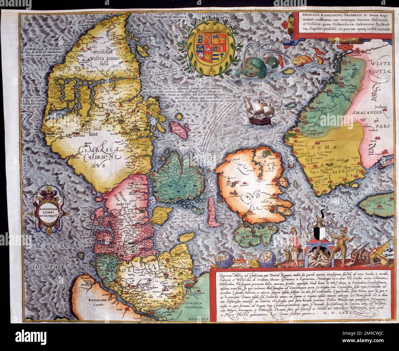 Mappa del 16th° secolo della Danimarca Foto Stock