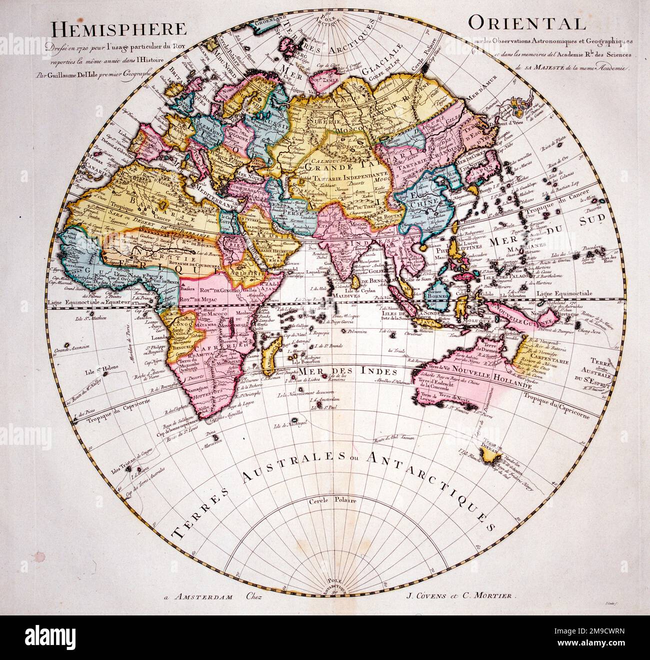 Mappa del 18th ° secolo dell'emisfero orientale - orientale Foto Stock