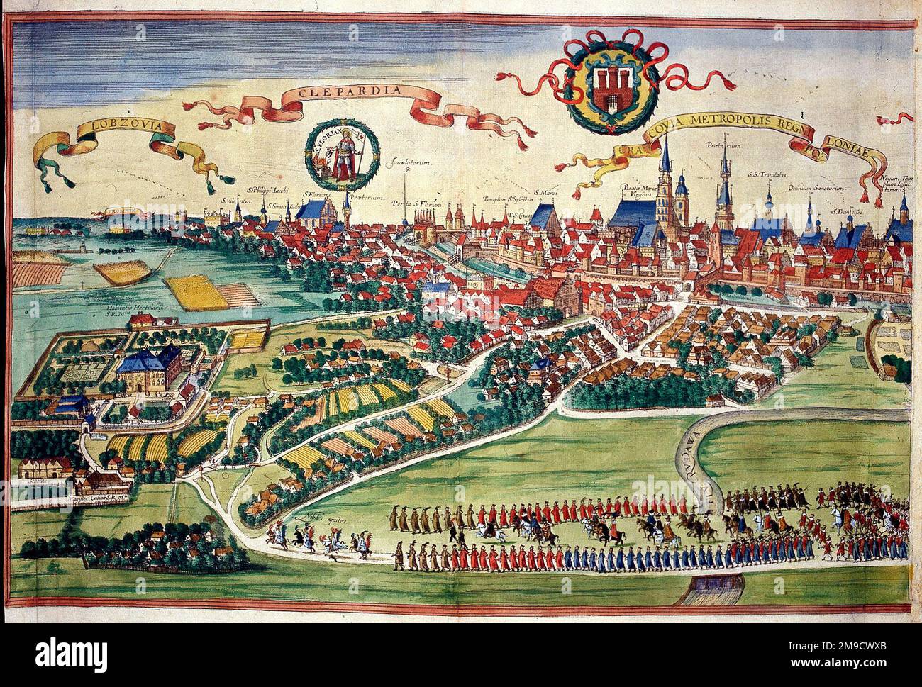 17th ° secolo vista della città di Cracovia, Polonia (parte) - Cracovia Metropolis Regni Poloniae Foto Stock