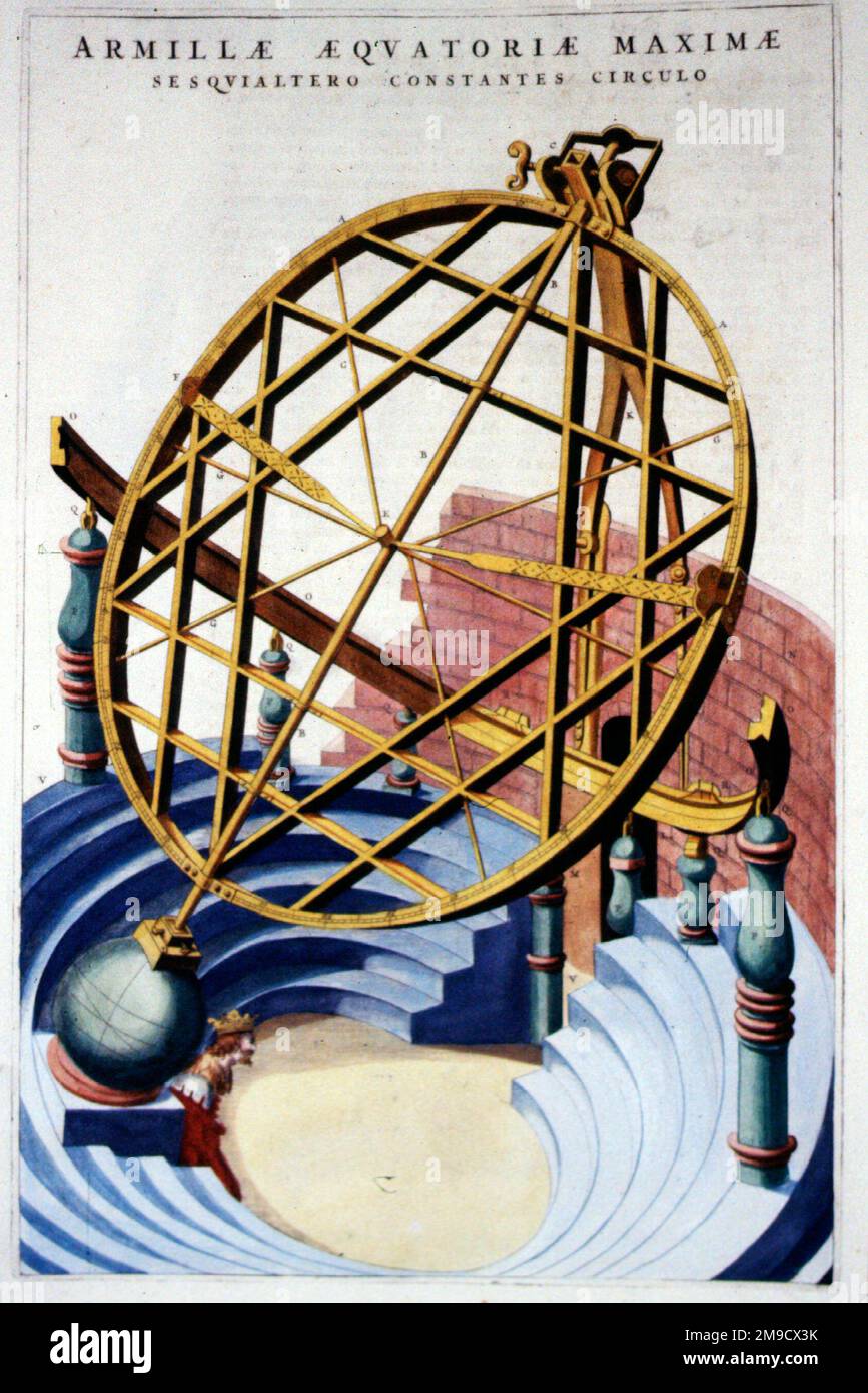 Armillae Aequatoriae Maximae - Grande Armillario equatoriale usato per misurare i sentieri dei pianeti e della luna attraverso il cielo da Tycho Brahe Foto Stock