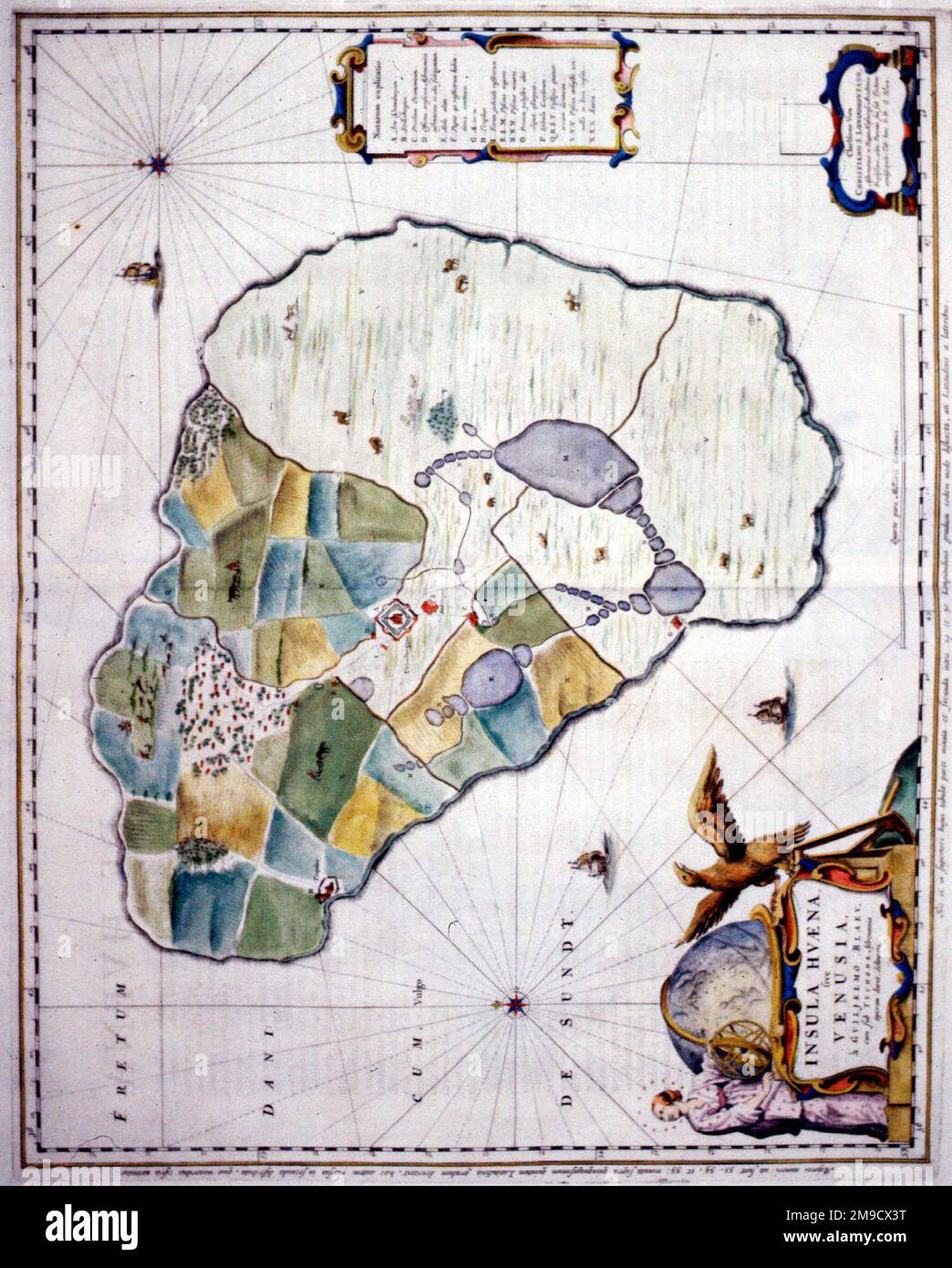 Mappa del 17th ° secolo dell'isola di Hven, Danimarca - Insula Hvaena sive Venusia Foto Stock