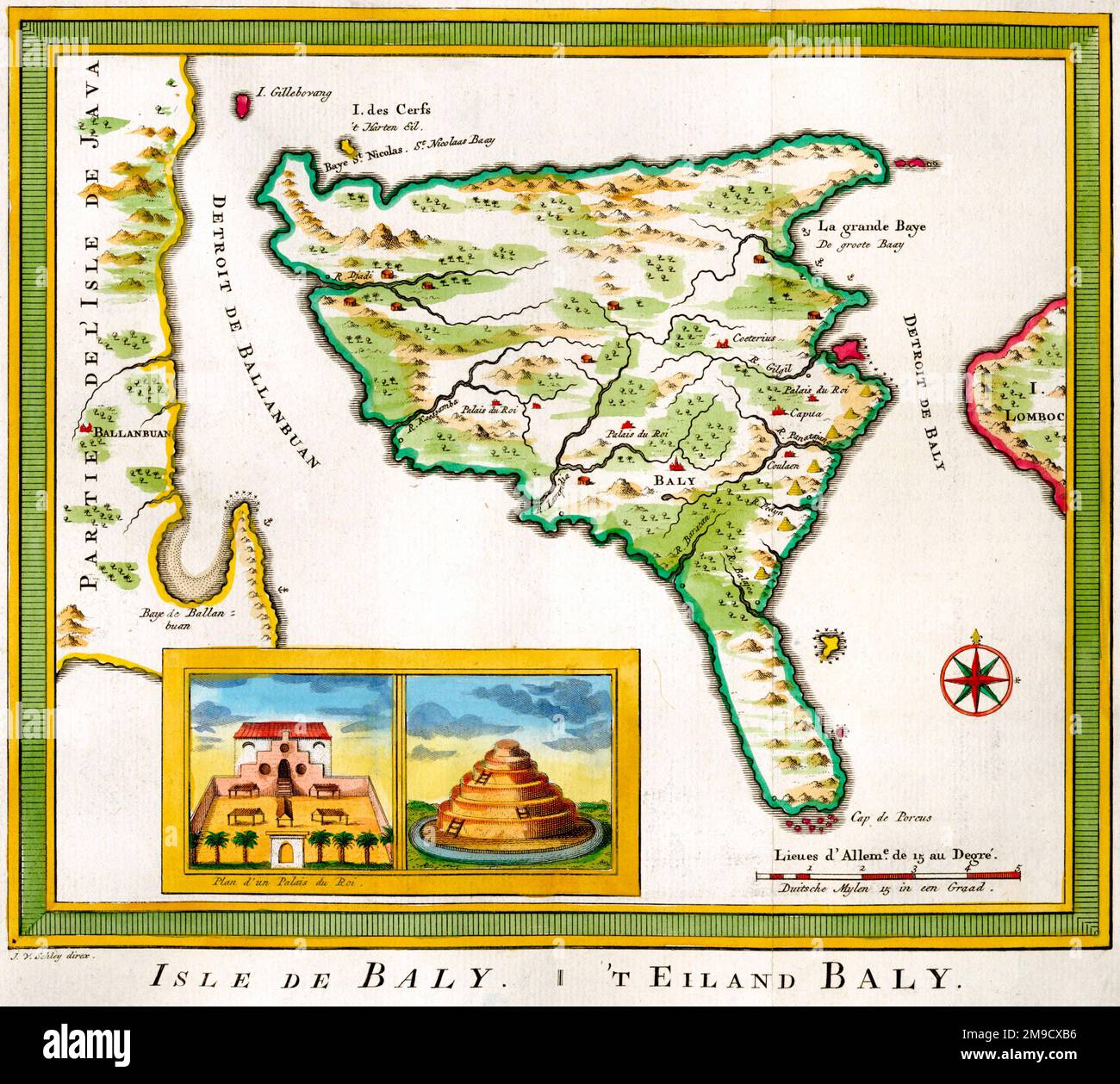 Mappa del 18th ° secolo dell'isola di Bali, Indonesia Foto Stock