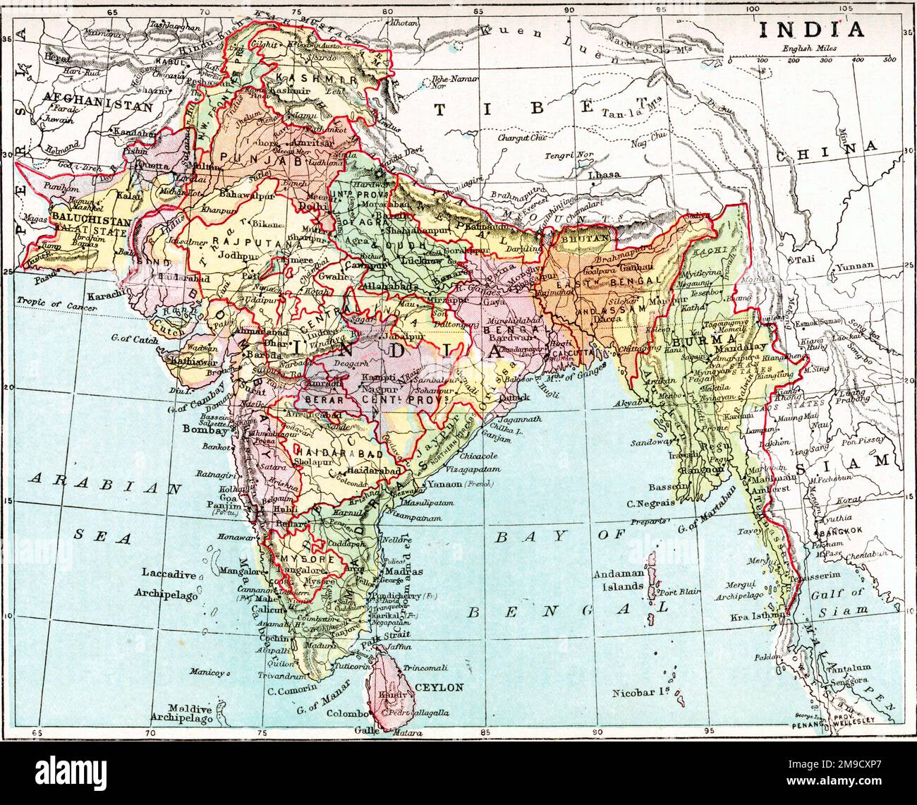 Mappa del 19th° secolo dell'India Foto Stock