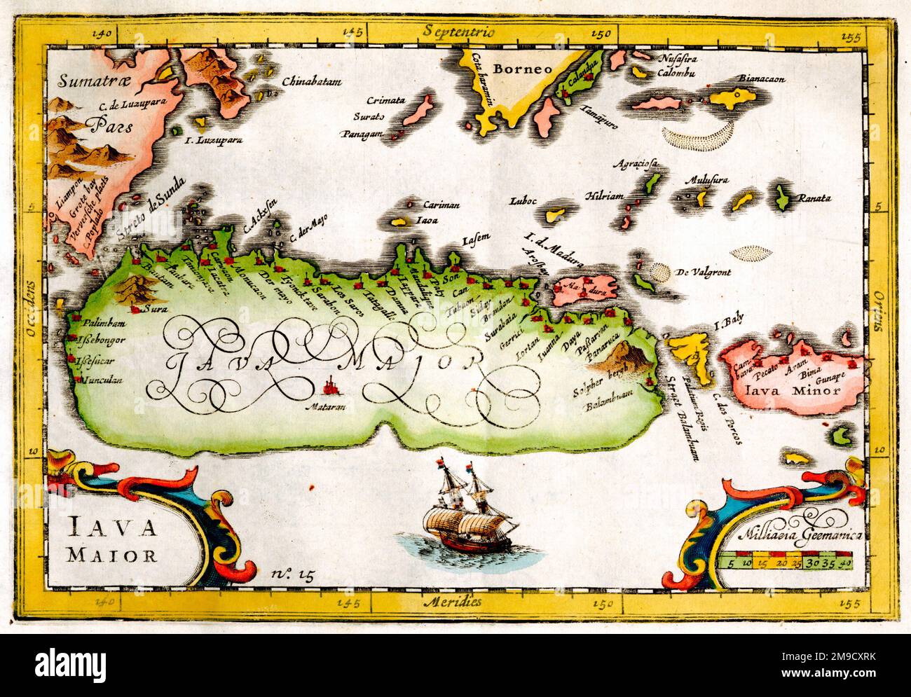 Mappa del 17th° secolo di Giava Major, Indonesia Foto Stock