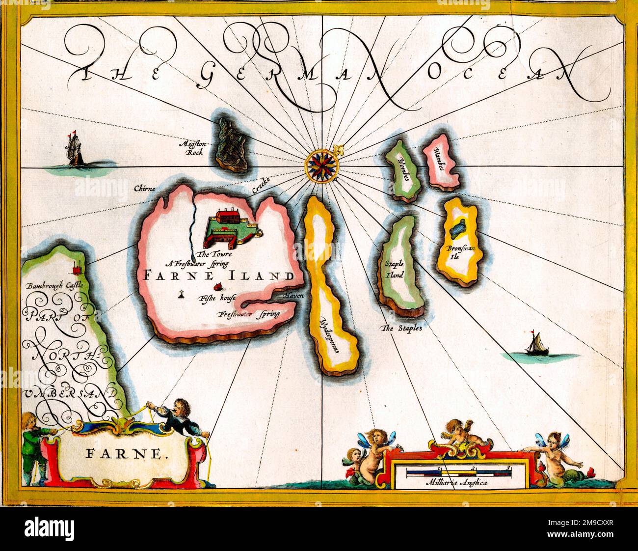 Mappa del 17th ° secolo dell'isola di Farne Foto Stock