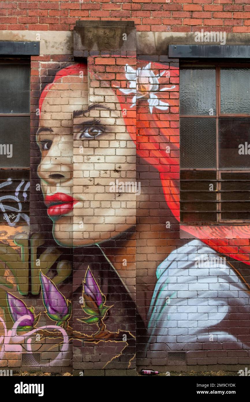 Ragazza con Red Hair Street Art, Richmond, Victoria, Australia Foto Stock